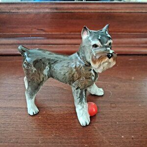 Goebel Schnauzer Dog Figurine with Red Ball - W. Germany TMK-6 Porcelain Vintage
